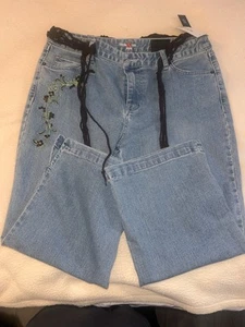 Pantalones de mezclilla para mujer Style And Co talla 12 desgastados azul lavado holgados bordados capri - Imagen 1 de 12