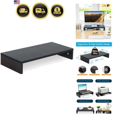 Monitor Stand Riser 20 Inch Wood Desk Organizer for PC Laptop TV Printer Black - Image 1 of 4