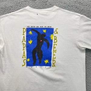 Vintage Papas & Beer Icarus Henri Matrisse T-Shirt Mens L White 90s Thrashed Art - Picture 1 of 15