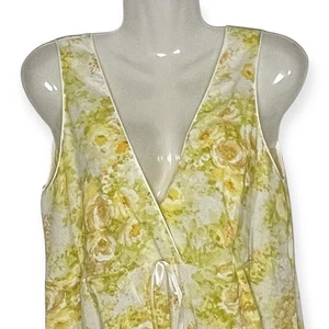 Vtg SEARS Long Yellow Perma-Prest Cotton Blend Nightgown Floral Sleeveless 36 - Picture 1 of 16