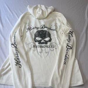 Top tejido gofre con capucha con cordones Harley Davidson para mujer talla XL calavera motocicleta - Imagen 1 de 3