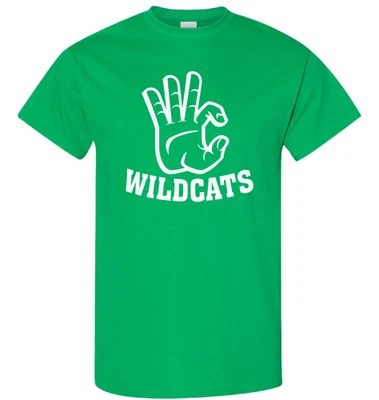 CAMISETA WILDCATS WC SIGNO A MANO, Colores Escolares Populares, Gildan Tallas Juveniles y Adultos Foto 1 de 4