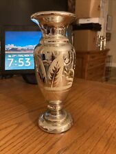 Vintage Antique Mercury Glass Silver Vase Candlestick 8.5” Hand Painted Flowers