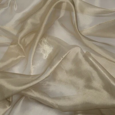 Ivory/very light Gold Metallic Silk Organza, 44" Wide, By The Yard (TS-7205) - Image 1 of 3