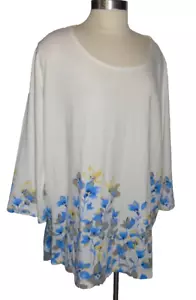 Preswick & Moore Bluse Damen 2X Pullover weiß geblümt 3/4 Arm NEU Boho - Bild 1 von 6