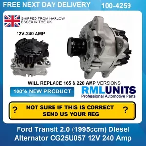 Alternator For Ford Transit 310 2.0 (1995ccm) Diesel 2016- FGN20S029 FGN20S052 - Picture 1 of 5