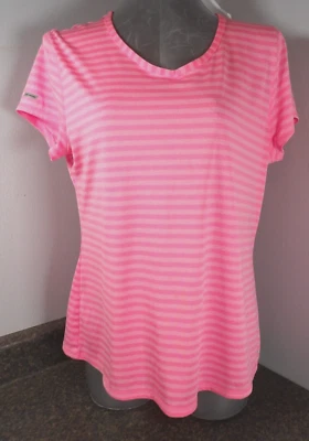 Danskin Now Semi-Fitted Athletic Knit Top Women's XXl Short Sleeve Pink Striped - Image 1 of 4