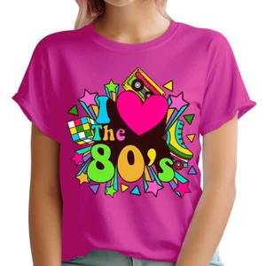 I Love The 80s Fancy Dress Globe Hen Party Neon Festival Womens T-Shirts #GVE6#2 - Picture 1 of 2