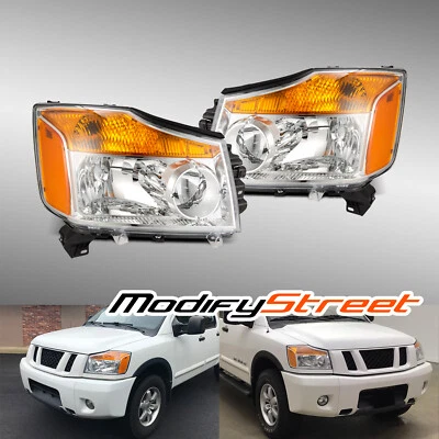 Par de montaje de faros de cristal cromado para Nissan Titan 2004-2012 Foto 1 de 4