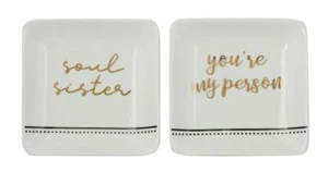 Creative Co-Op DF1350A Stoneware 4" Square Trinket Dish with Saying White - Bild 1 von 3