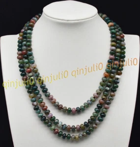 3 Rows Natural 5x8mm Indian Multi-Color Agate Gemstone Beads Necklace 17-19'' - Picture 1 of 5