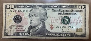 $10 BILL PARTIAL BROKEN LADDER/ LOW FANCY SERIAL NUMBERS RARE - Picture 1 of 14