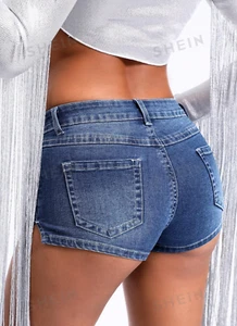 Denim booty shorts SHEIN mid rise stretch rear shaping size 30 actual 28 x 1.5 - Picture 1 of 13
