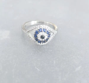 Natural Blue & White Gemstone Evil Eye 👁️🗨️ Ring For Sale. sz 7, 8 - Picture 1 of 9