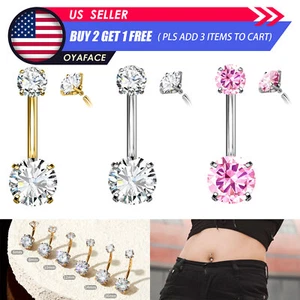 1-3PCS Belly Button Rings Kit 316L Steel CZ for Women Navel Rings Piercing 6Size - Picture 1 of 22