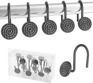 24 Black Spiral Knot Heavy Duty Metal Shower Curtain Rings for Bathroom Shower - Picture 1 of 7