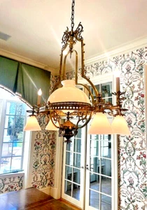 Victorian-style Gas & Electric Chandelier - Vintage Reproduction - Picture 1 of 4