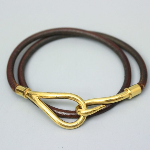 HERMÈS Bracciale doppio HERMES JUMBO braccialetto pelle marrone colore oro ferramenta