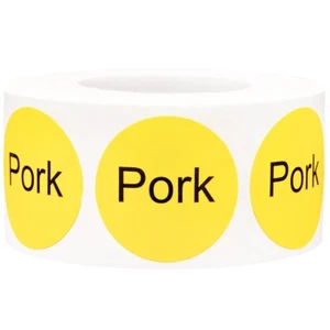 Pork Deli Cafeteria Grocery Stickers, 1 Inch Round, 500 Labels on a Roll - Picture 1 of 2