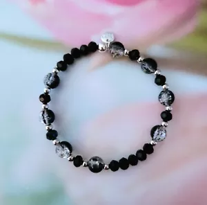 Biba Kristall Armband, schwarz silber, 18 cm dehnbar Neu/ 1003 - Bild 1 von 2