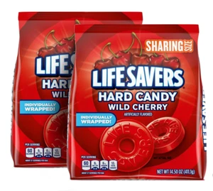 (2 Bags) Lifesavers Wild Cherry Individually wrapped Hard candy 14.5oz Each Bag - Picture 1 of 1