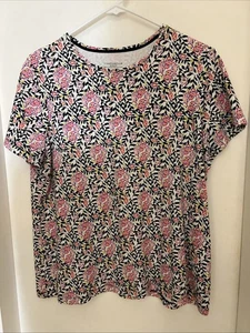 T-shirt donna Charter Club taglia 1X 100% cotone rosa e nero maniche corte - Foto 1 di 4