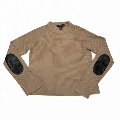 Ralph Lauren Black Label NWT Ribbed Sweater 100% Cashmere & Lamb Leather Tan M - Image 1 of 4