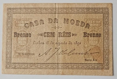 PORTUGAL  100 RÉIS BRONZE  1891  P-88 SERIE Ao   SEE LOOK - Image 1 of 2