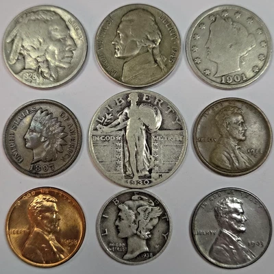 Antigua colección de monedas obsoletas de Estados Unidos con juego de 9 monedas de plata y sin circular! (Lote #8) Foto 1 de 2