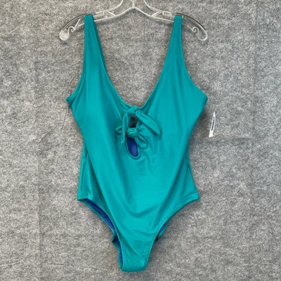 NWT OLD NAVY Women’s Swimsuit XL One-Piece Knot Front Cutout Teal Blue Bathing - Image 1 of 4