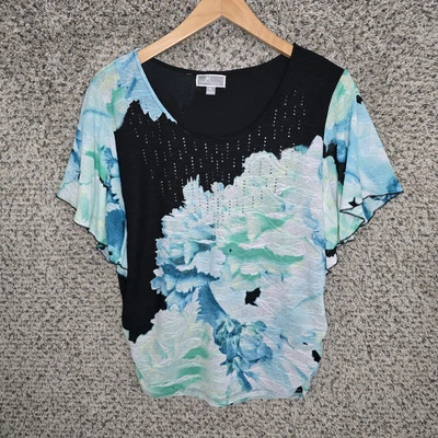 Blusa JM Collection Top Feminina PL Petite Grande Preta Decote Redondo Manga Esvoaçante - Imagem 1 de 4