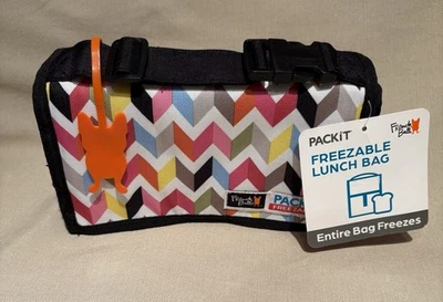 PACK IT Freezable  FOLD & FREEZE  LUNCH BAG  Multicolor Chevron NEW - Image 1 of 4