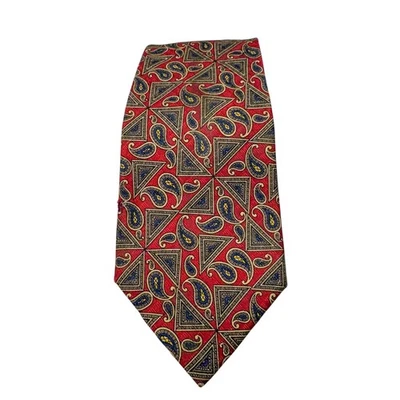 Vintage Burberrys Of London Tie Mens One Size Red Silk Paisley Geometric USA - Image 1 of 4