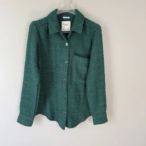Abercrombie & Fitch Oversized Tweed Shacket Blazer Jacke Hemd Grün XS Neu - Bild 1 von 8