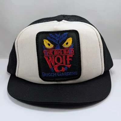 Vintage Busch Gardens The Big Bad Wolf Hat Rollercoaster Trucker Hat Boys Youth  - Image 1 of 4