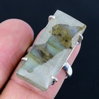 Anillo Labradorita 925 Chapado en Plata Hecho a Mano de EE. UU. Talla 7 Foto 1 de 3