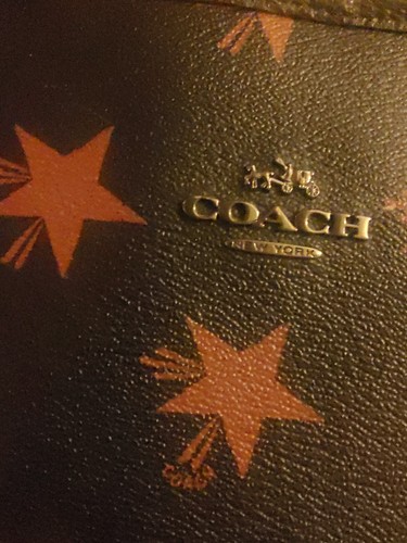 COACH STAR CANYON STAMPA TELA SPALMATA GRANDE CITTÀ STELLE TOTE NERO E MARRONE