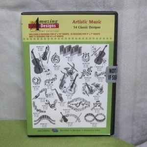 ARTISTIC MUSIC embroidery 34 hoop projects Amazing Designs guitar CD-Rom sewing - Picture 1 of 2