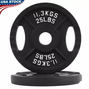 Classic Cast Iron Weight Plates 25 lb Pair Strength Training 2 Inch Olympic Bars - Picture 1 of 6