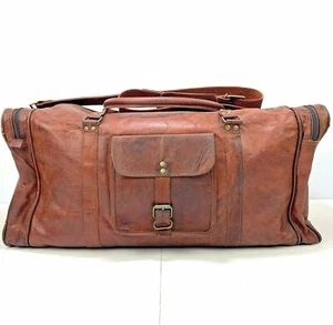 Condor British Brown Leather 2 Side Compartments & Zipper Duffel, Gym Bag VTG - Picture 1 of 9