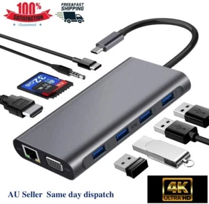 Thunderbolt 3 USB C 11 in 1 4K Type C Docking Station HDMI VGA SD/TF PD iPhone - Picture 1 of 4