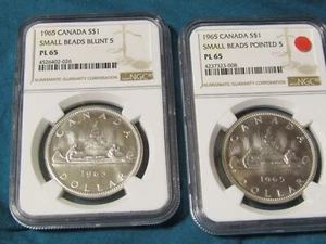 1965 CANADA SILVER $1 DOLLARS..NGC PL-65..BLT 5 & PT.5 BOTH SB..2 COIN LOT - Picture 1 of 10