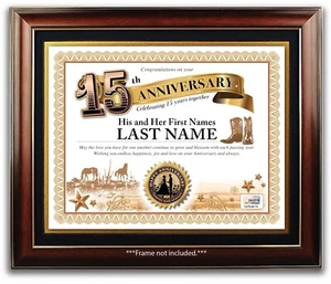 WEDDING ANNIVERSARY CERTIFICATE - Western Cowboy Boots Horse 15th 15 Year GIFT - Picture 1 of 2