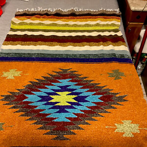 Colorful CHENILLE BLANKET 43” X 82” Southwestern Style Couch Throw Woven