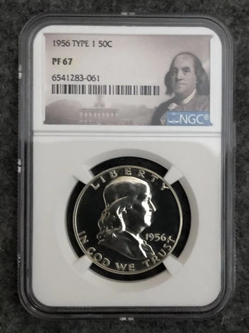 1956 Type 1 NGC PF 67 Proof Franklin Half Dollar Silver Philadelphia Mint Cover