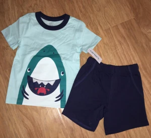 Carter's Toddler Boys Shark Pajamas Set Shorts & Shirt Size 2T NWT Blue - Picture 1 of 5