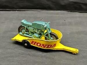 1967 Matchbox Lesney #38 Yellow Honda Trailer Blue-Green Motorcycle Gently Used