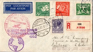 1932 Netherlands Graf Zeppelin LZ127 South America Cover To Chile Santiago - Picture 1 of 2