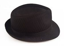 Black Striped Unisex Vintage Stone Trilby Fedora Hat Size Size Small / Medium