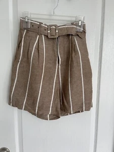 NWT A New Day Womens Shorts Striped Belted Linen Blend Brown High Waist Size XS - Picture 1 of 6